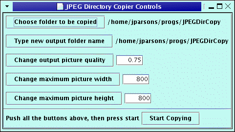 Gif Image of the JPEGDirCopy Graphical User Interface